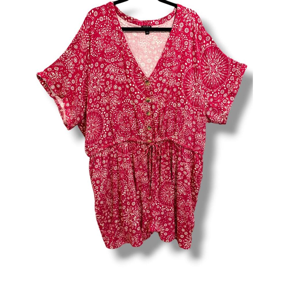 4X Torrid Womens Plus Size Boho Romper Magenta Floral Drawstring Waist V-Neck